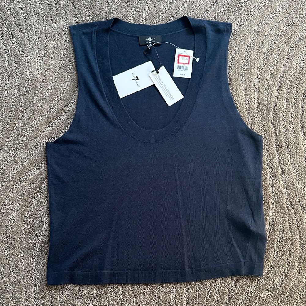 7 For All Mankind scoop neck sweater/shell navy blue size large